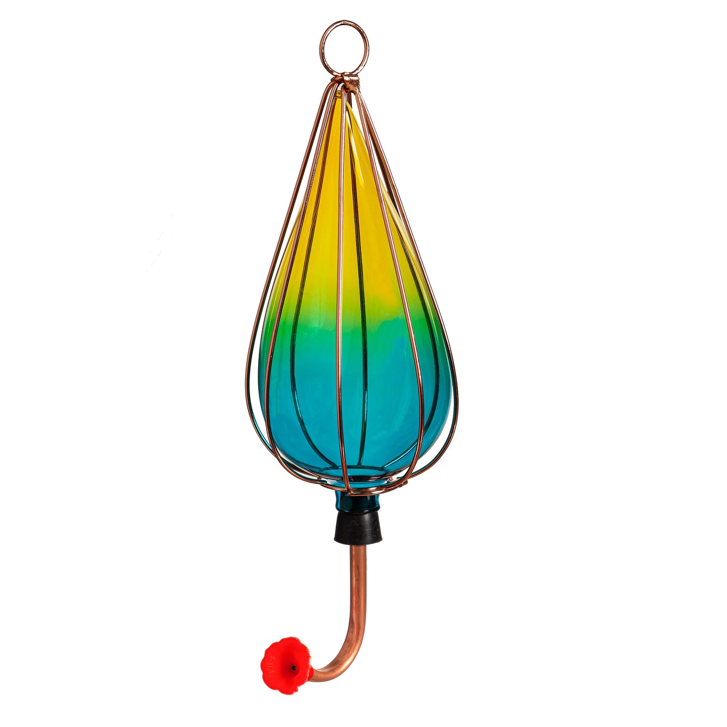 Teal Ombre Art Glass Hummingbird Feeder