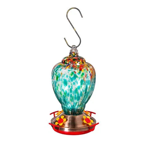 Art Glass Shell Blue Hummingbird Feeder