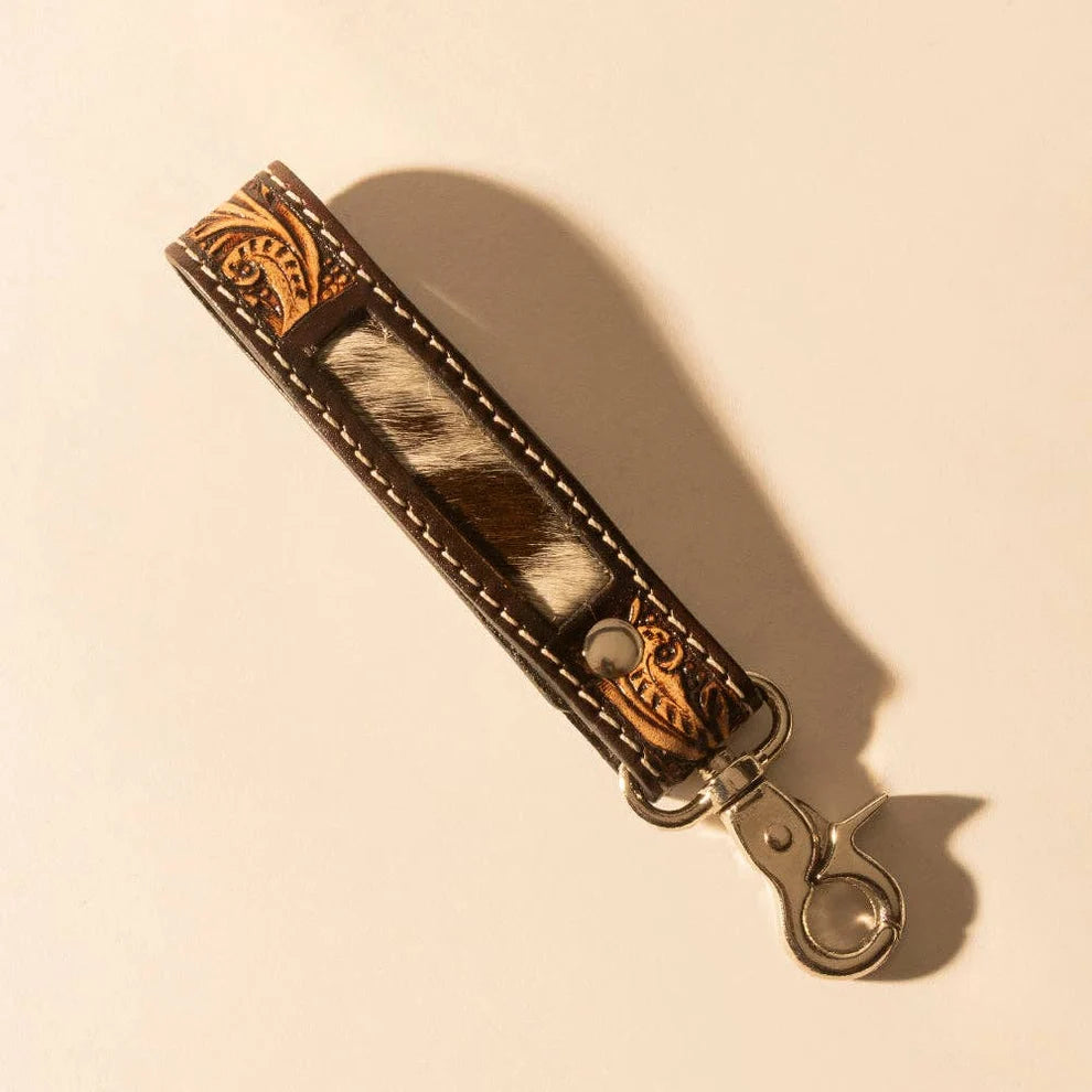 Myra - Hide Inlay Western Key Fob (Dark Brown)