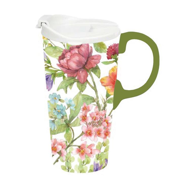 Petal & Plow Travel Cup Ceramic Perfect Cup, Florals from the Garden, 17oz, Gift Box