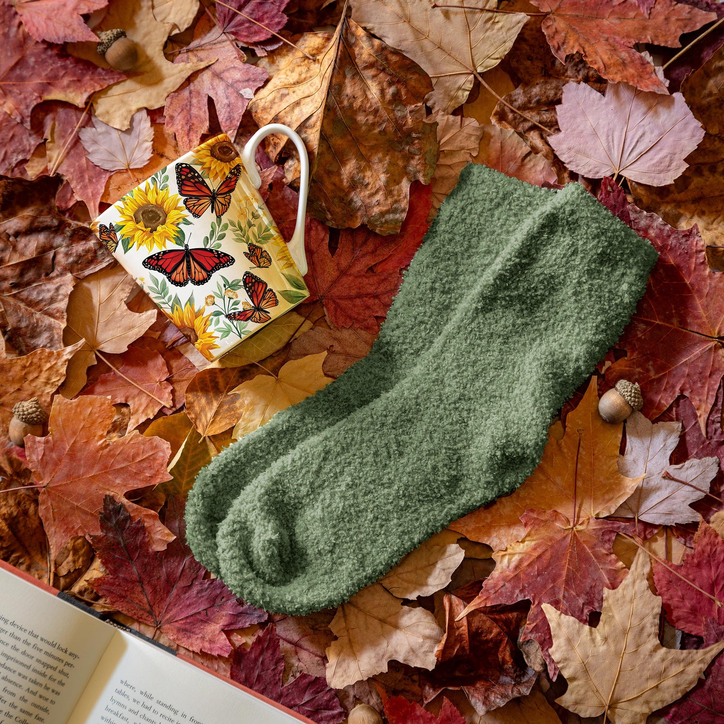 Butterfly Ceramic Flare Cup and Sage Socks Gift Set, 12oz, Gift Box