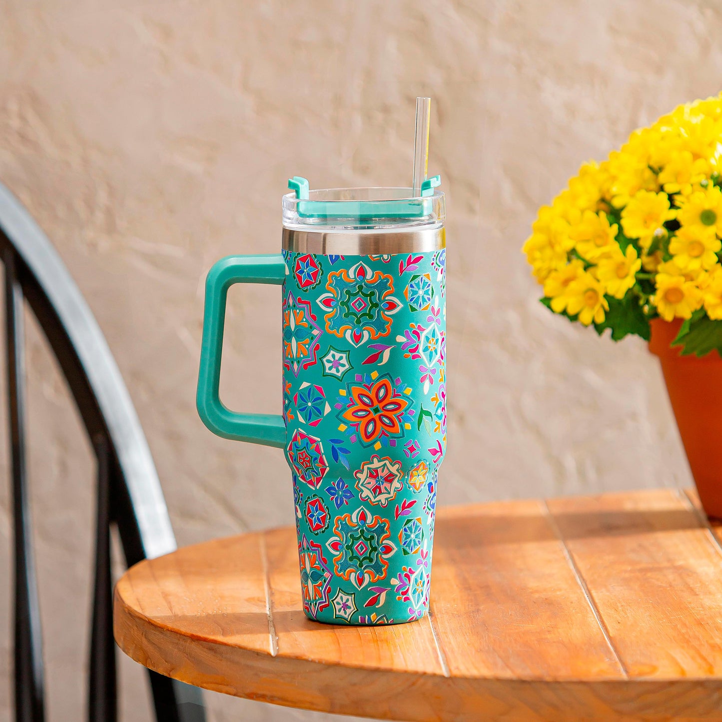 Geometric Tapestry Trenta Cup, Double Wall Stainless Steel w/ Straw, 30oz