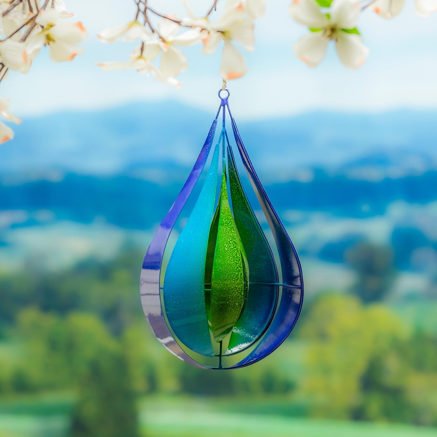 Metal Wind Twirler, Blue & Green Teardrop, 16"H