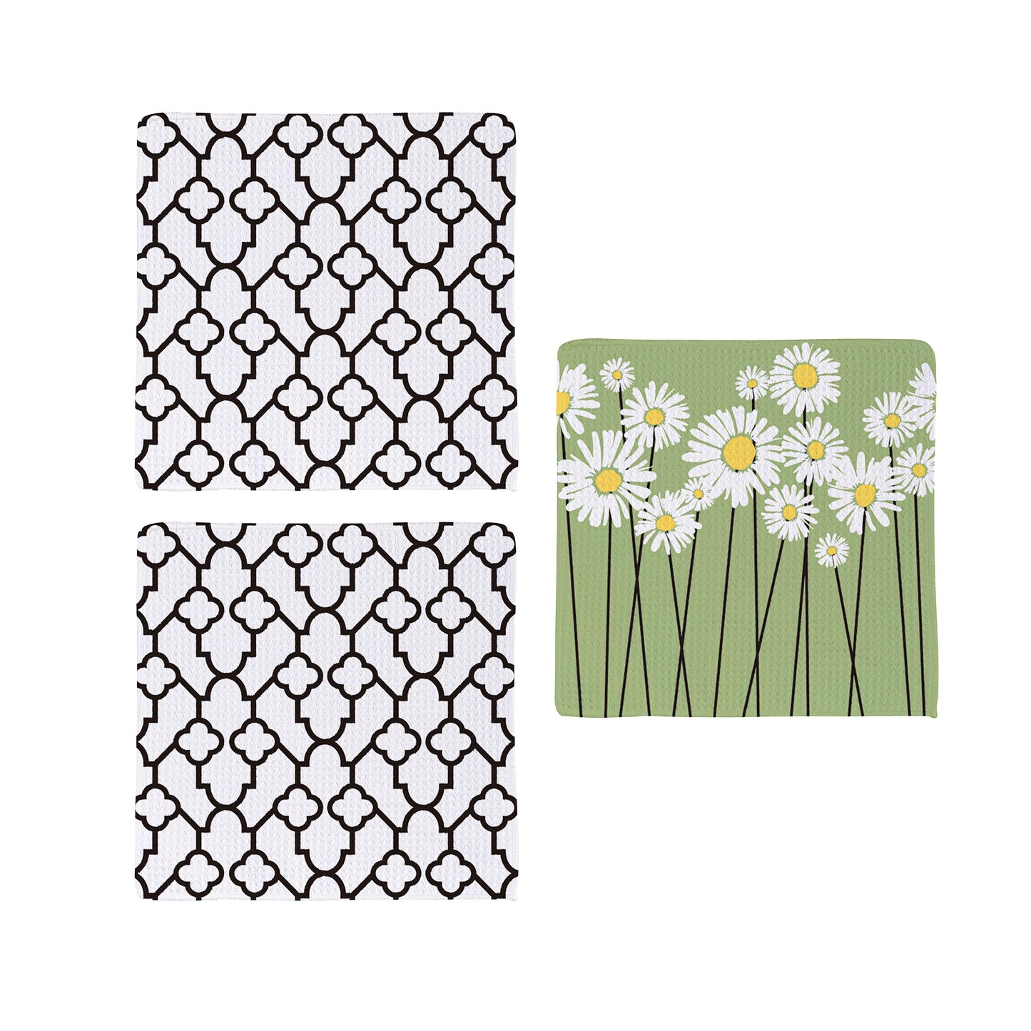 Daisy Scape Quick Dry Dish Cloth, Set of 3, 10" x 10"