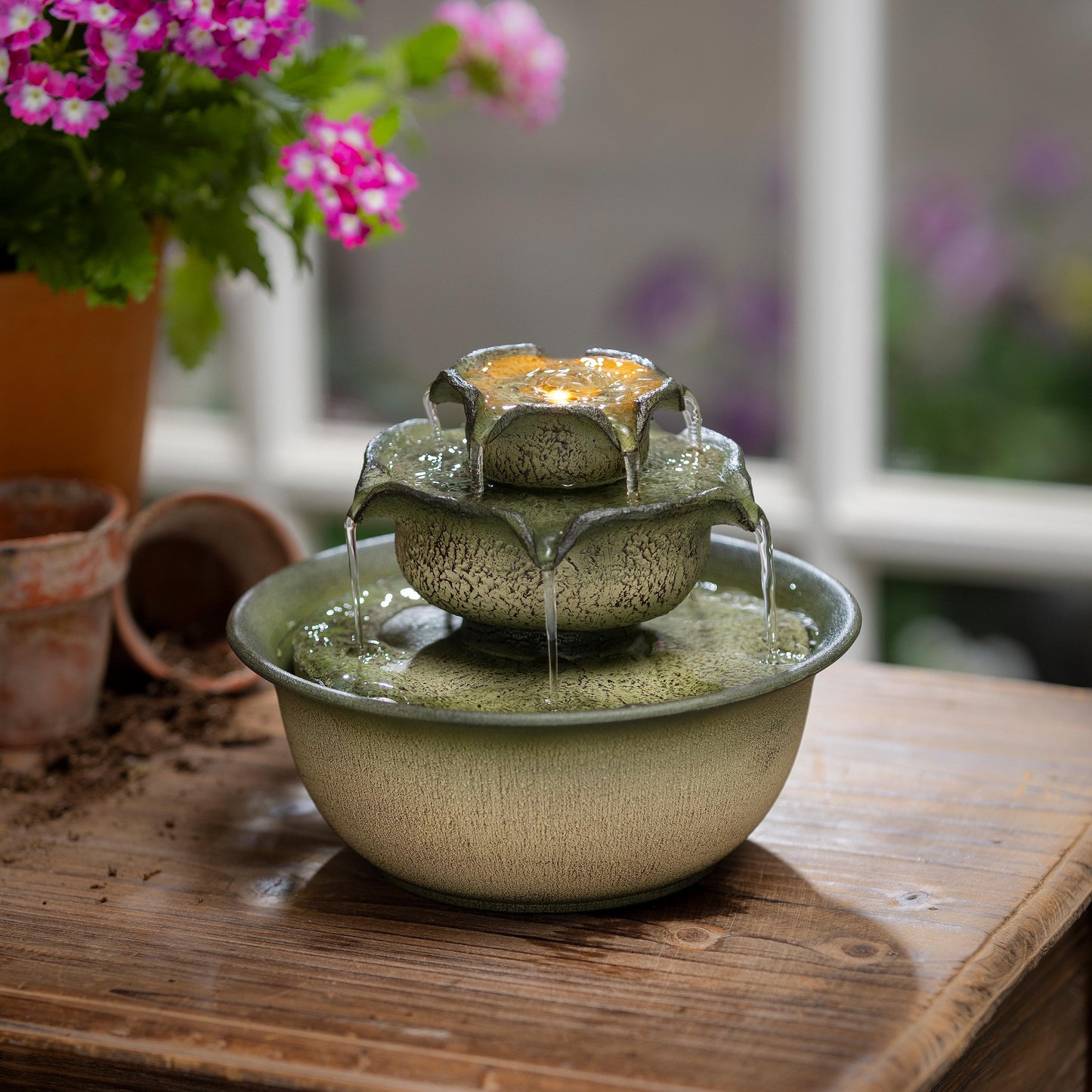 Green Tiered Tabletop Fountain