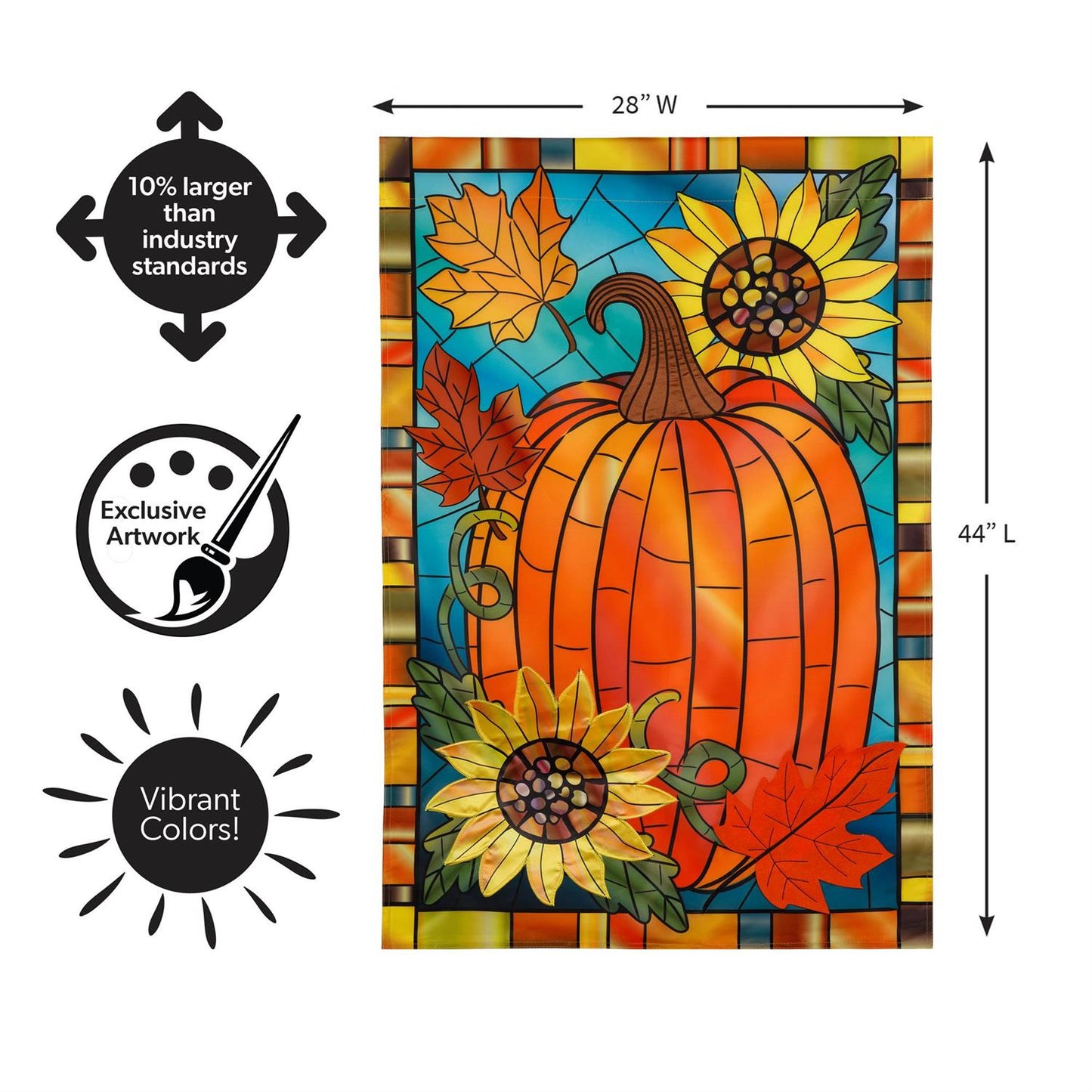 Fall Pumpkin Stained Glass Applique Flag, House
