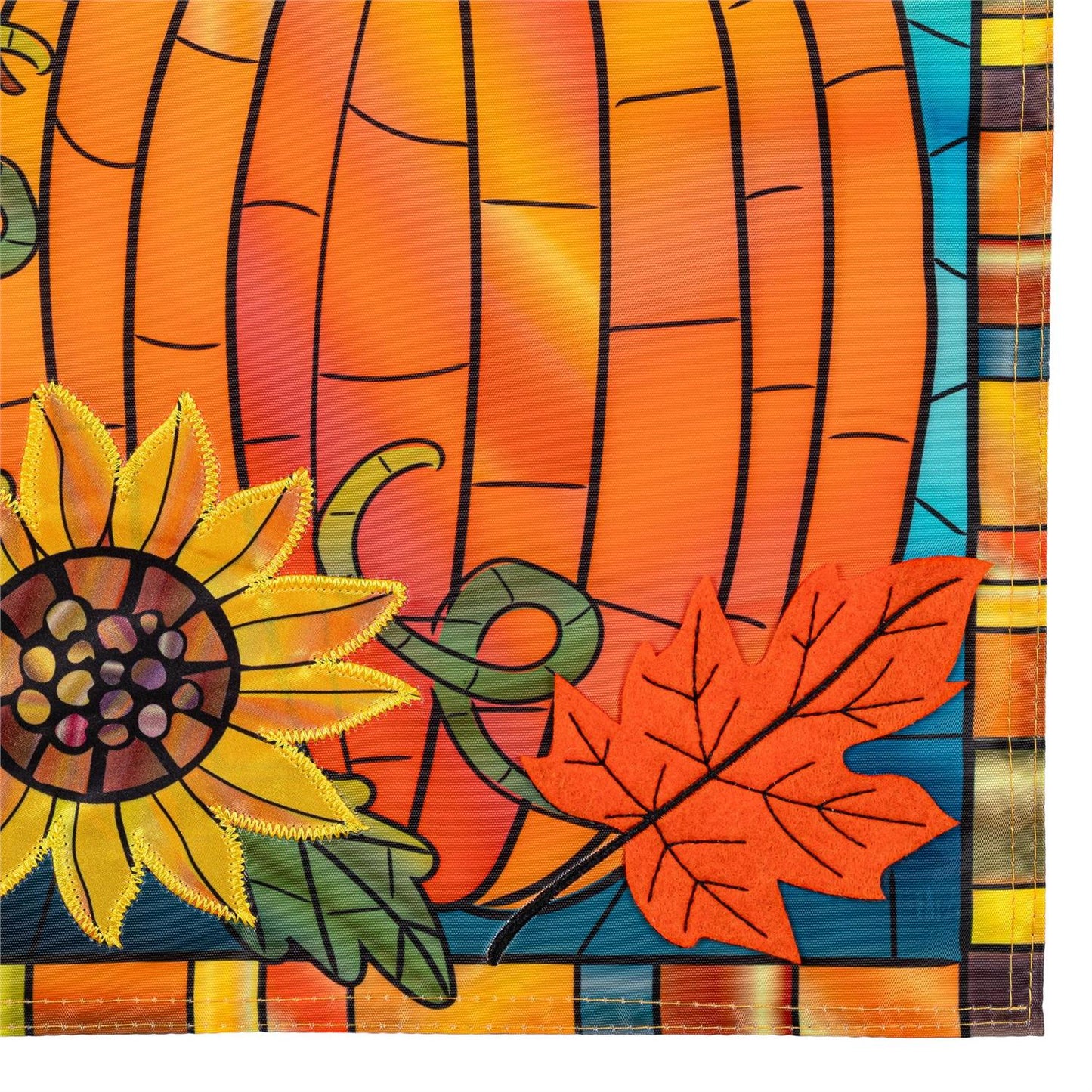 Fall Pumpkin Stained Glass Applique Flag, Garden