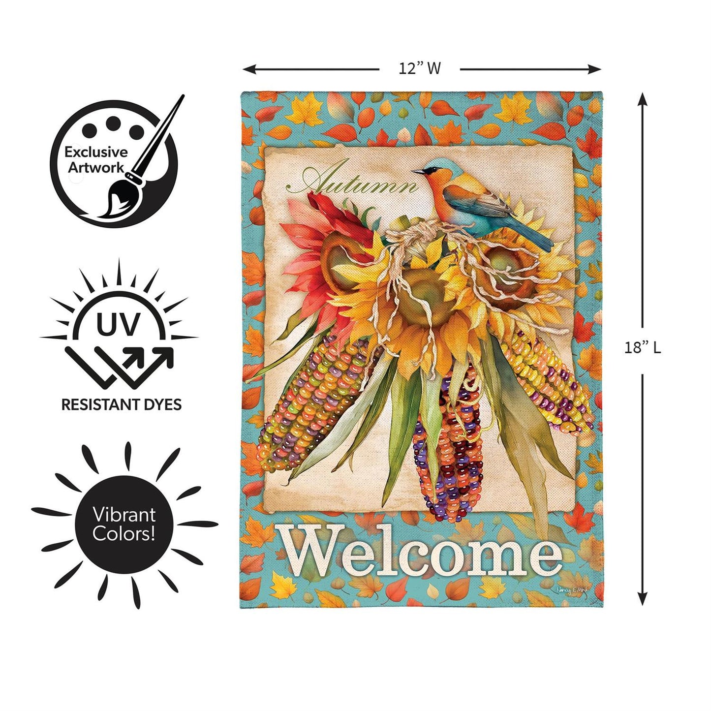 Jeweled Fall Maize Burlap Flag, Garden