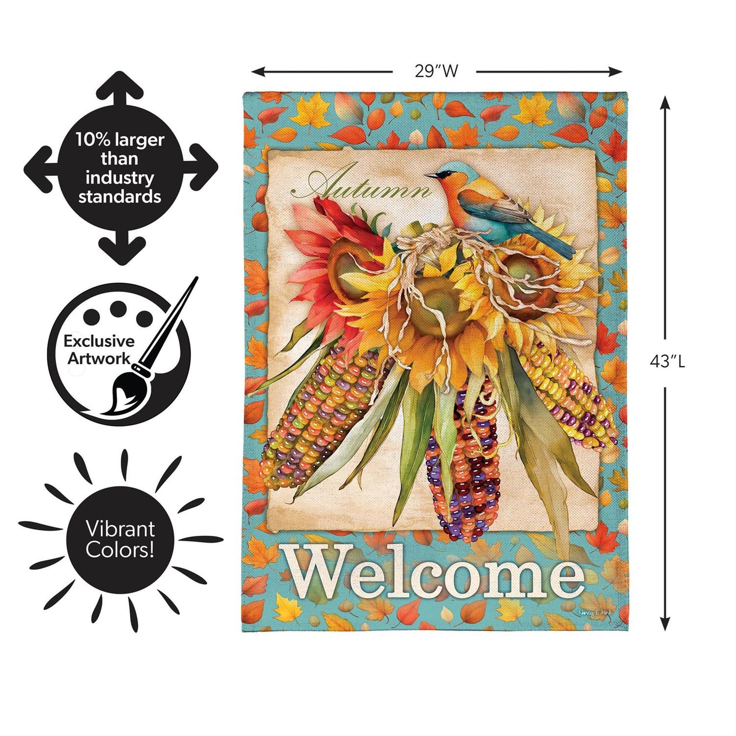 Jeweled Fall Maize Burlap Flag, House