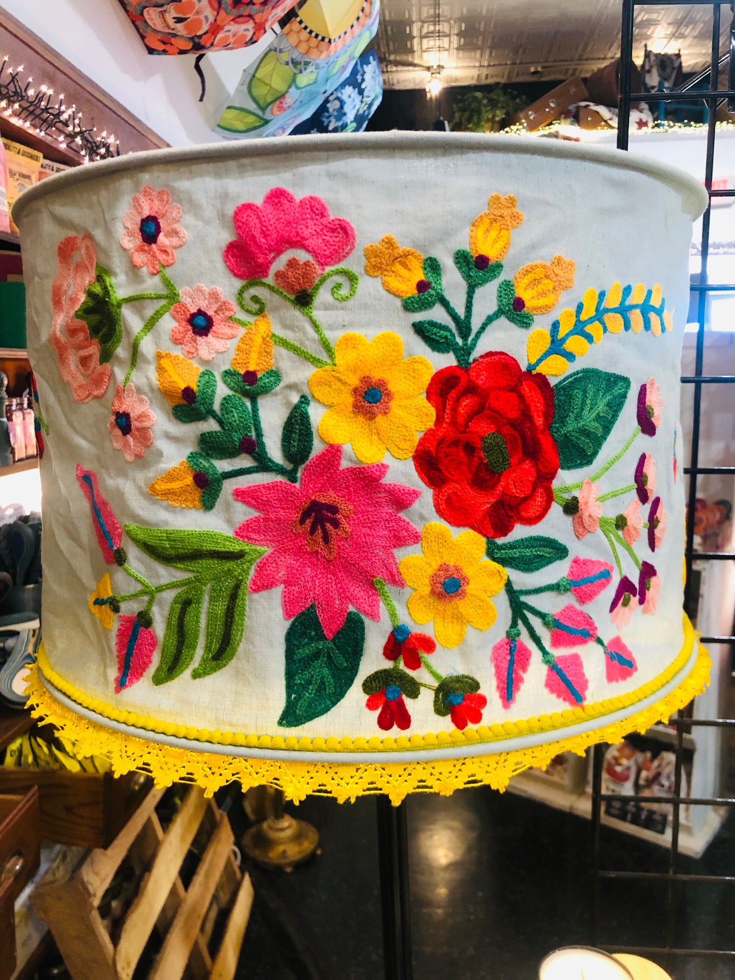 Grey with Yellow Embroidered Collapsible Lamp Shades