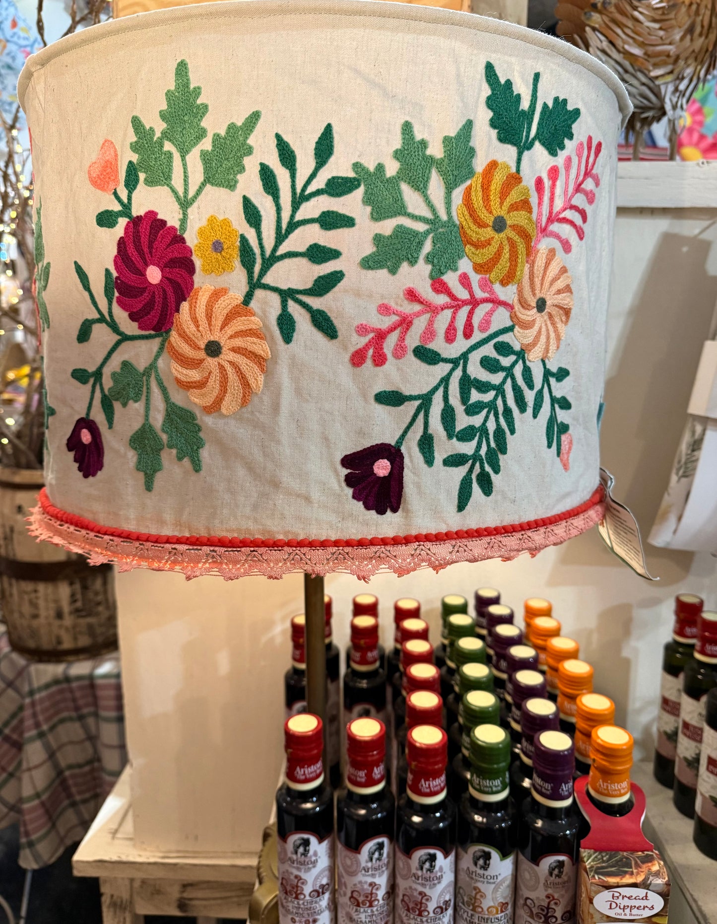 Light Grey with Coral Embroidered Collapsible Lamp Shades