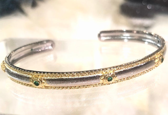 Silver Gold Green Crystal Bracelet