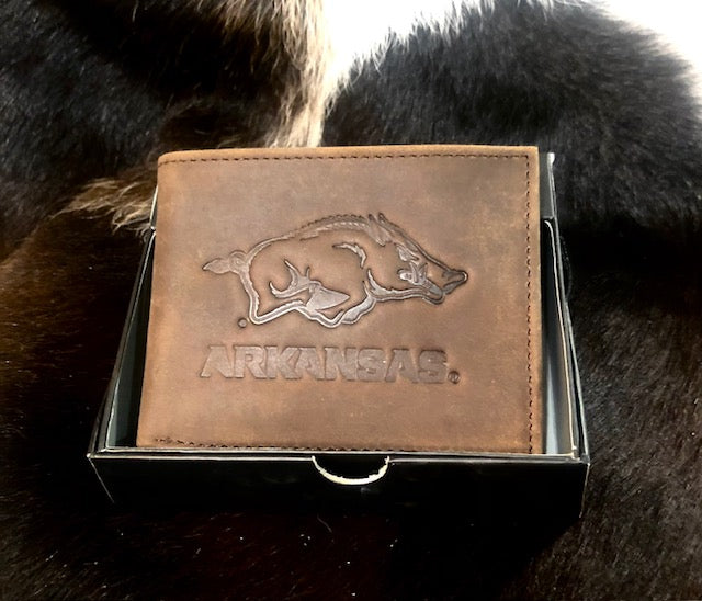 Arkansas Razorbacks Brown Bifold Leather Wallet
