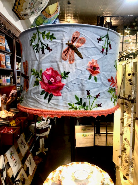 Dragonfly Flowers Embroidered Collapsible Lamp Shade