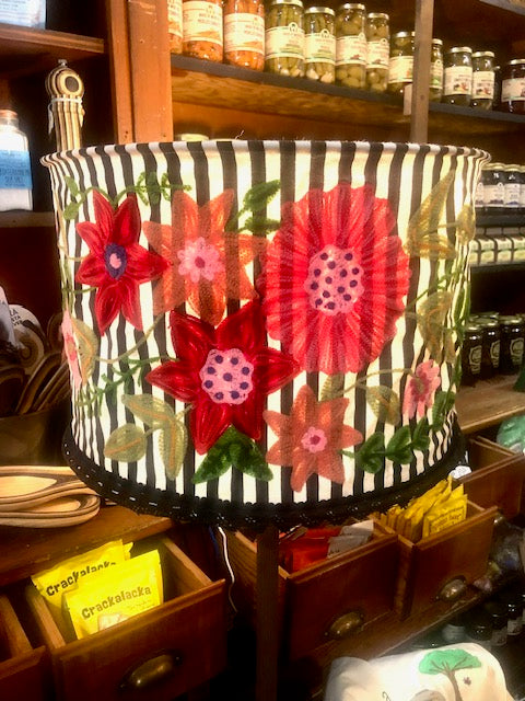 Black & White Striped Embroidered Collapsible Lamp Shade