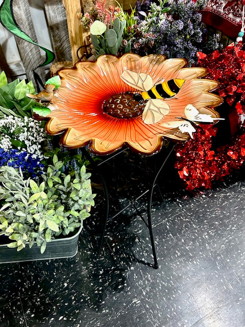 Sunflower & Bee Bird Bath