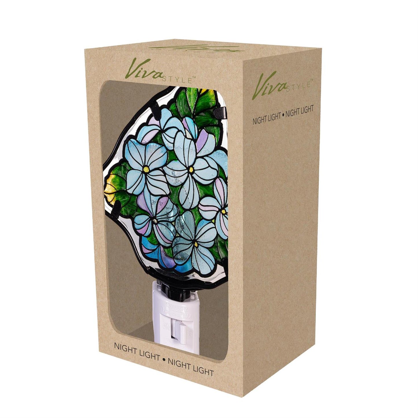 VivaStyle Nightlight Glass Shaped Hydrangea, 5.75"H
