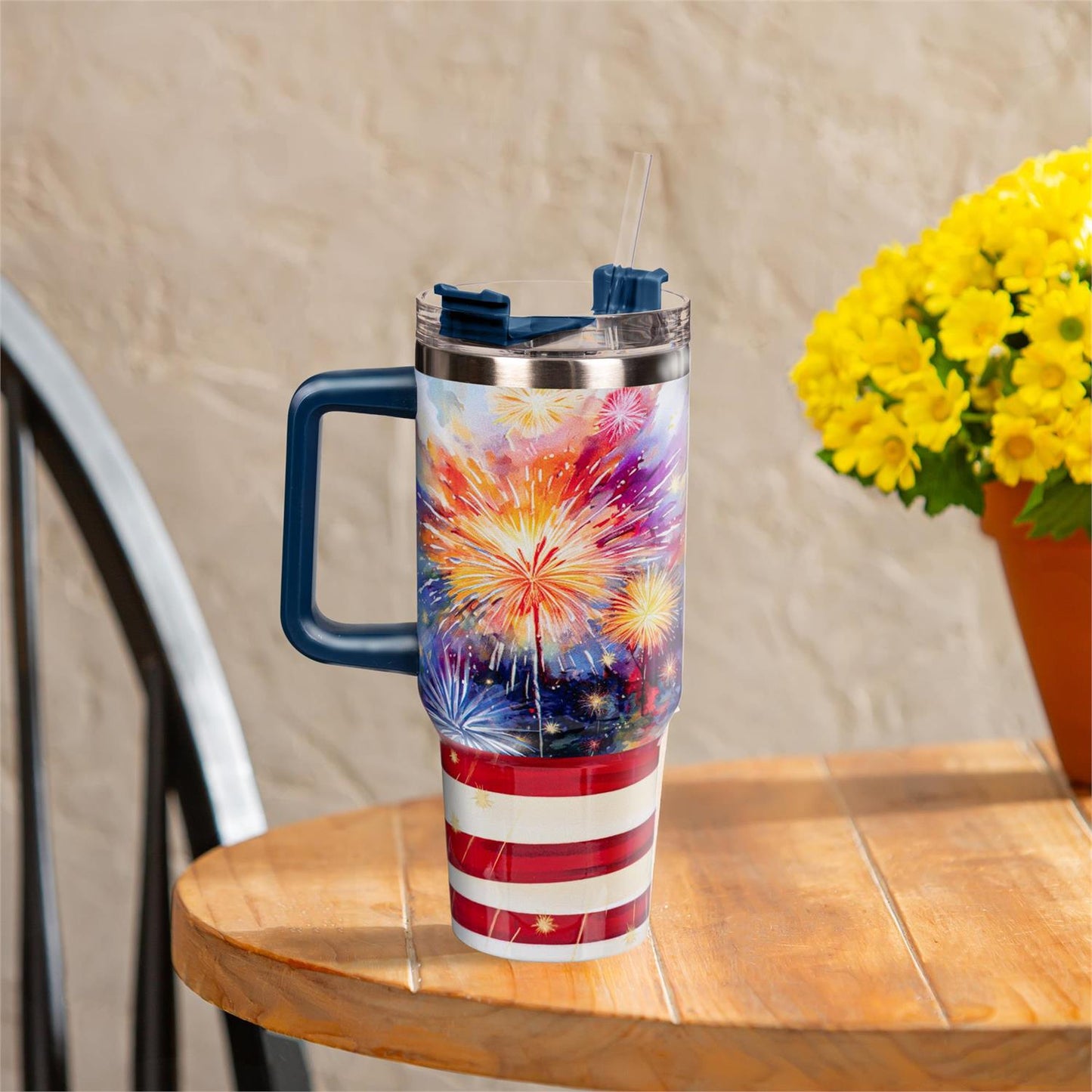 Red, White, & Bloom Tumbler Canyon Cup, Double Wall Stainless Steel w/ Straw, 40oz