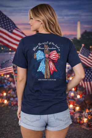 Southern Couture Classic American Bow Cross T-Shirt