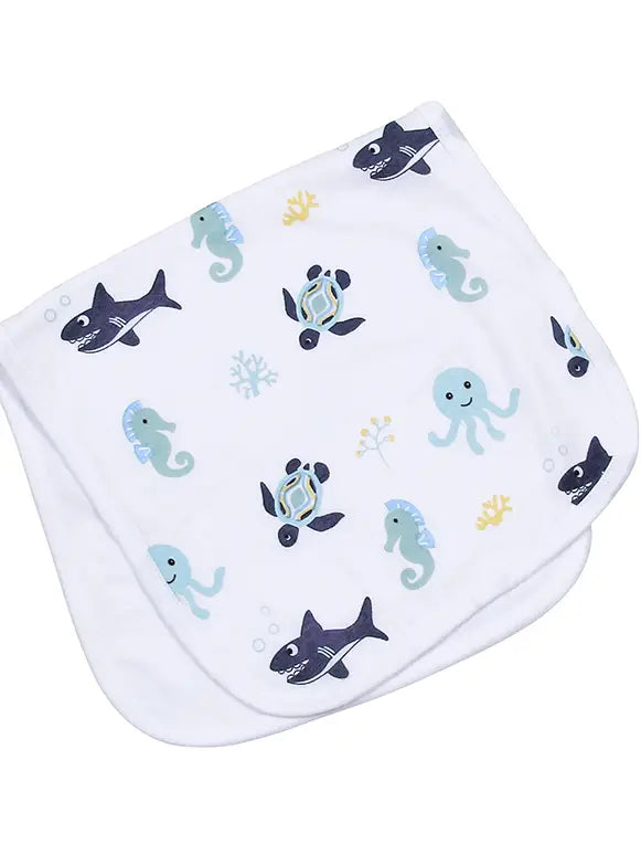 Blue Sea Life Burp Cloth