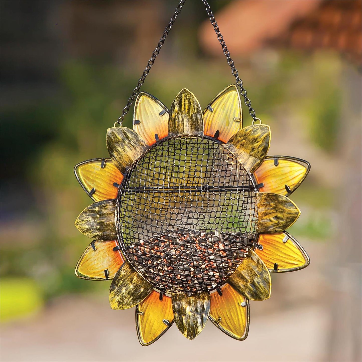 Petal & Plow Birdfeeder, Metal and Glass Sunflower