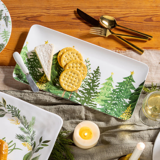 Shades of Green Serveware Rectangular Melamine Platter with Spreader Set