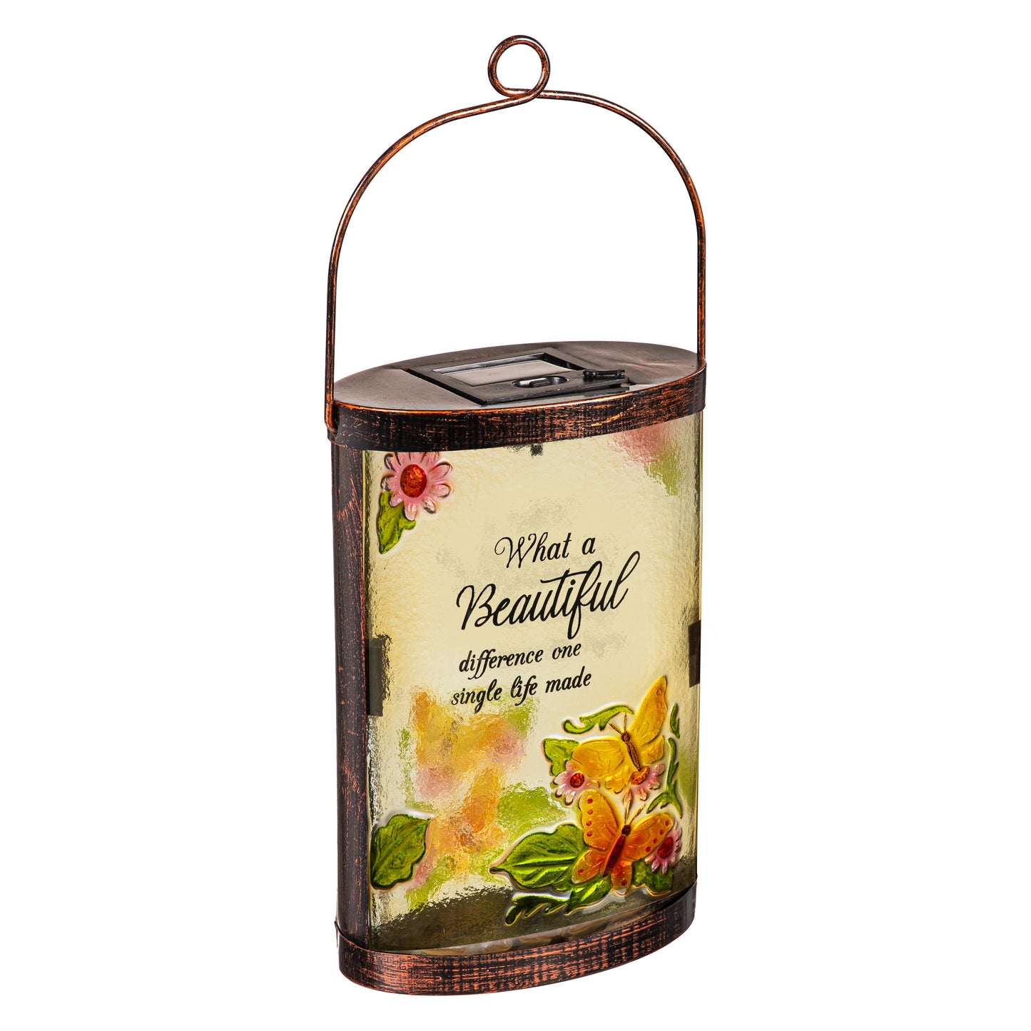 Memorial Butterfly Hand Painted Solar Lantern, 10"H