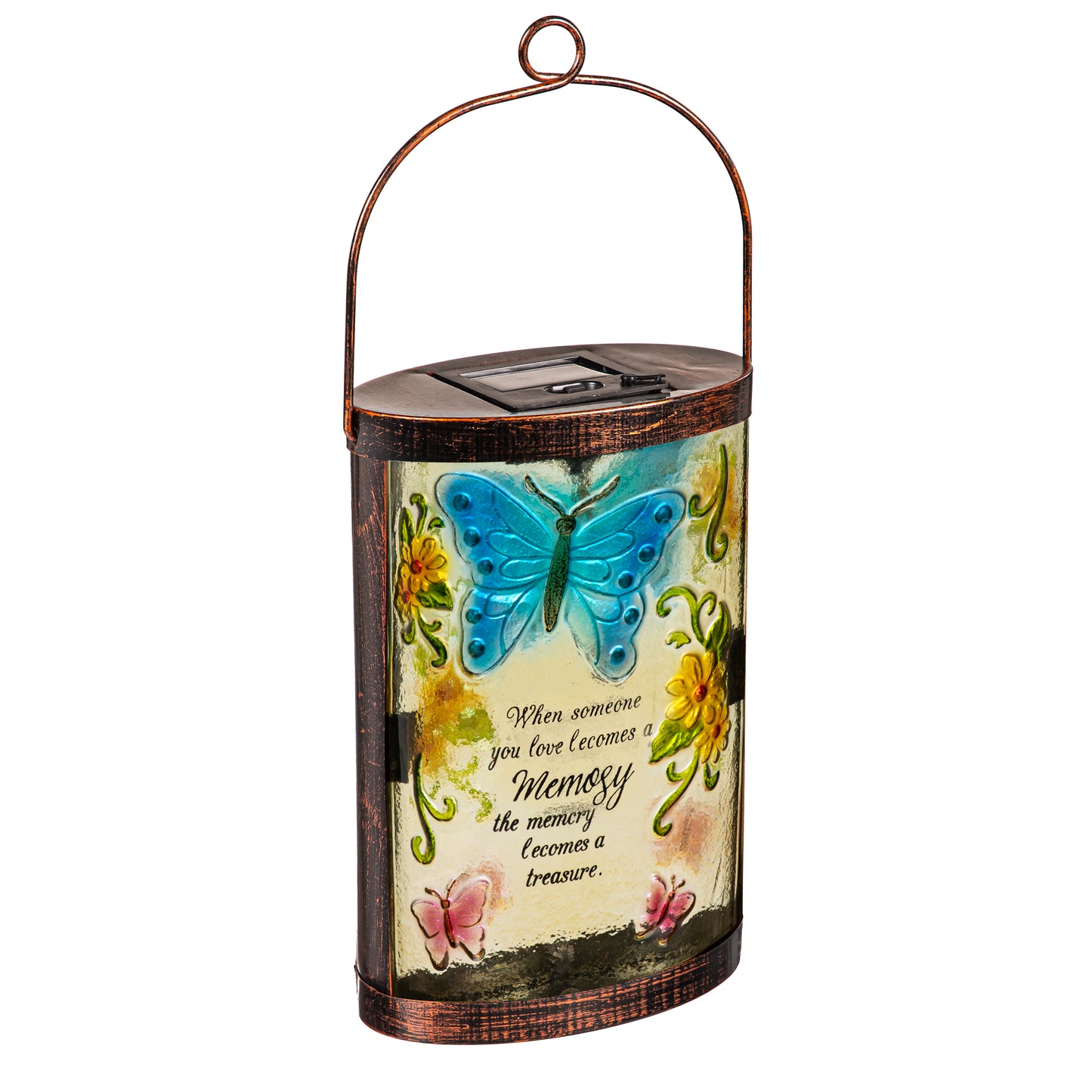 Memorial Butterfly Hand Painted Solar Lantern, 10"H