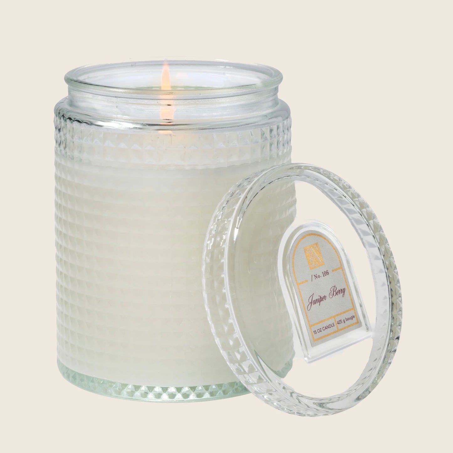 AROMATIQUE Juniper Berry Textured Glass 15oz Candle with Lid