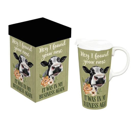 Petal & Plow Ceramic Perfect Cup, Farm Cow Funny, 17oz, Gift Box