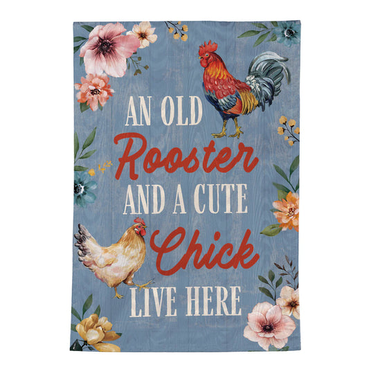 Rooster and Chick Moire Garden Flag