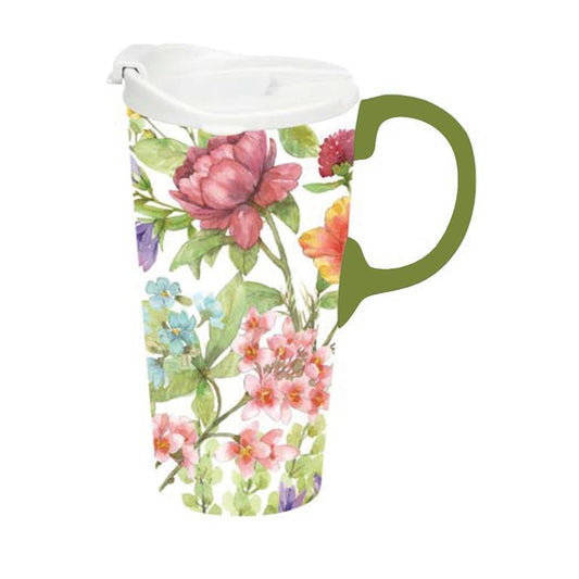 Petal & Plow Travel Cup Ceramic Perfect Cup, Florals from the Garden, 17oz, Gift Box