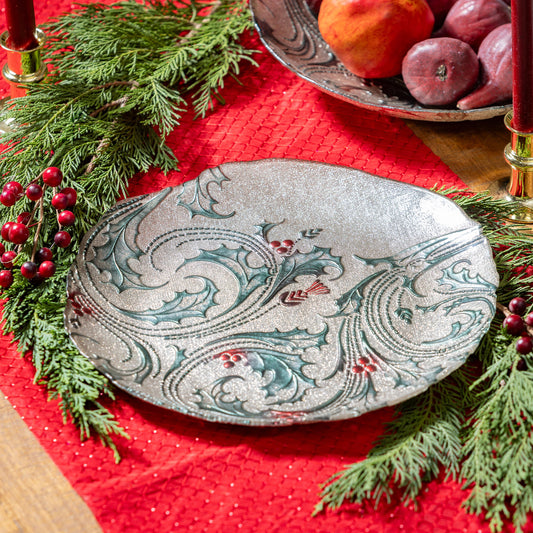 Joyful Traditions Plate Glass Holly Serving Plate, 12.5"