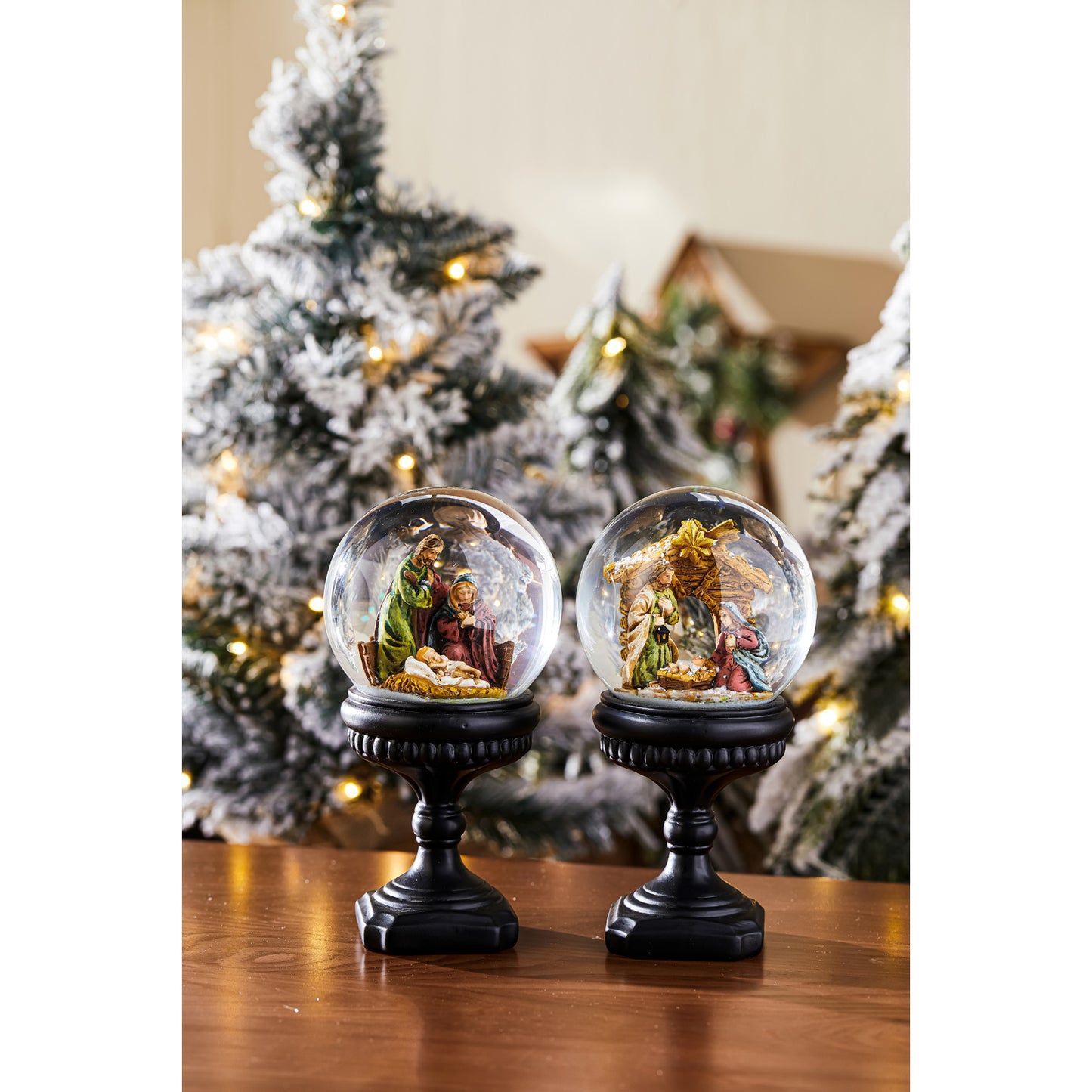 Resin Nativity Water Globe on Pedestal