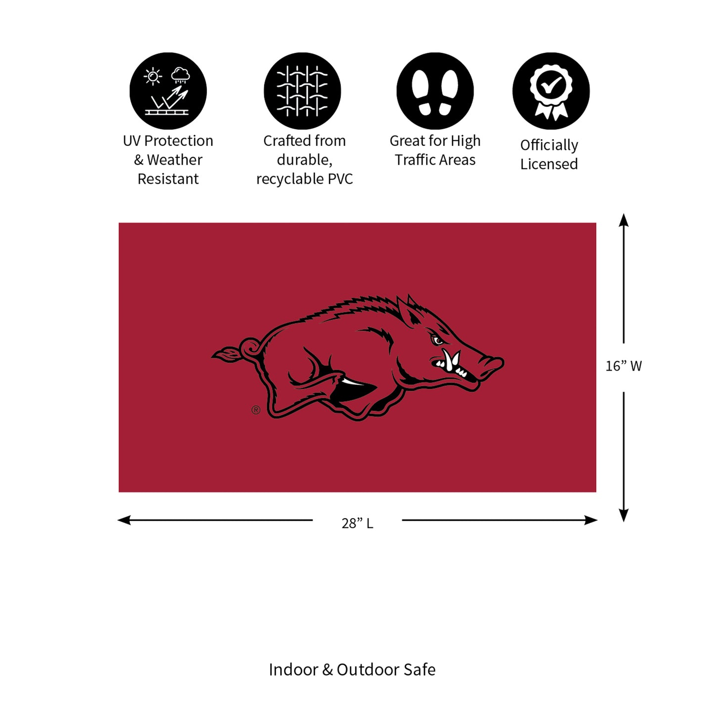 University of Arkansas Full Color PVC Mat, 16" x 28"