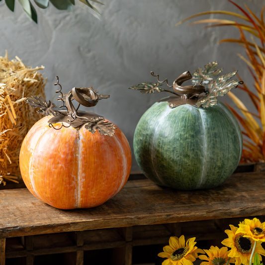 Pumpkin Metal Statue, 6"H