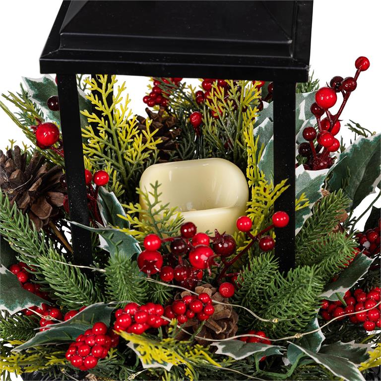 Woodland Storybook Faux Floral Artificial Lantern with Holly Berry, 27"H