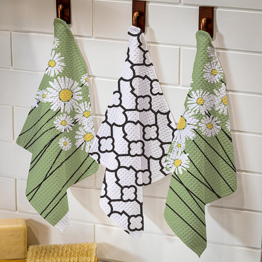 Daisy Scape Quick Dry Dish Cloth, Set of 3, 10" x 10"