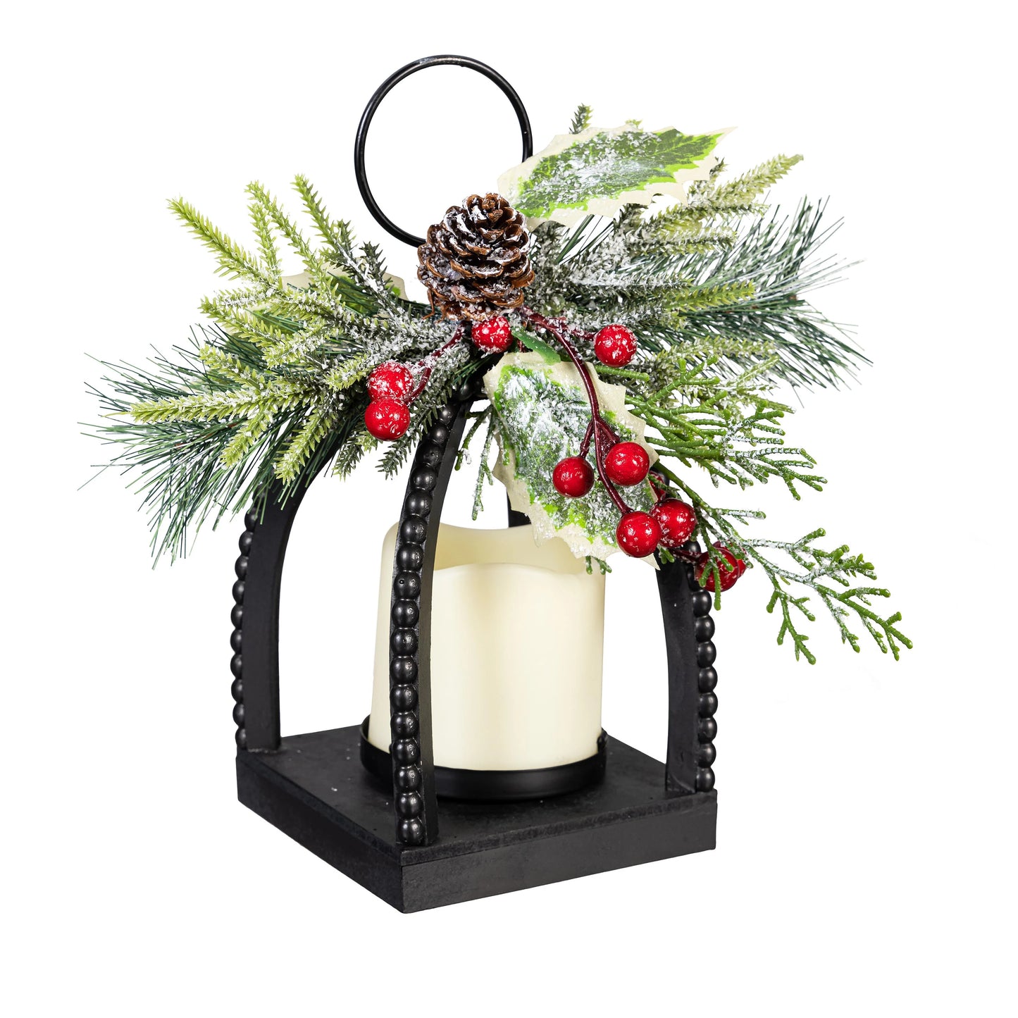 Woodland Storybook Faux Floral Table Decor Artificial with LED Lantern, 10"H