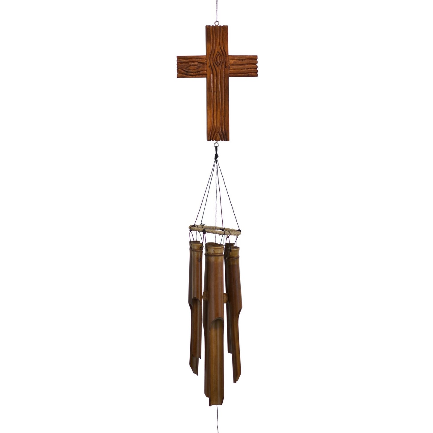 Cohasset Antique Stained Christian Cross Bamboo Wind Chime