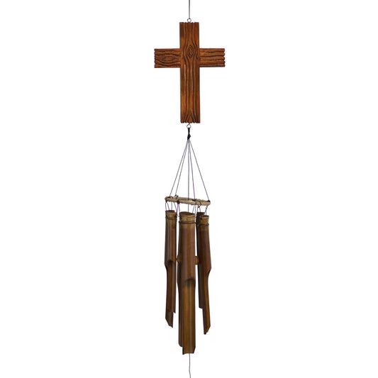 Cohasset Antique Stained Christian Cross Bamboo Wind Chime