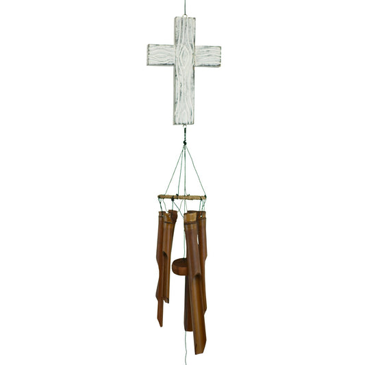 Cohasset White Christian Cross Bamboo Wind Chime