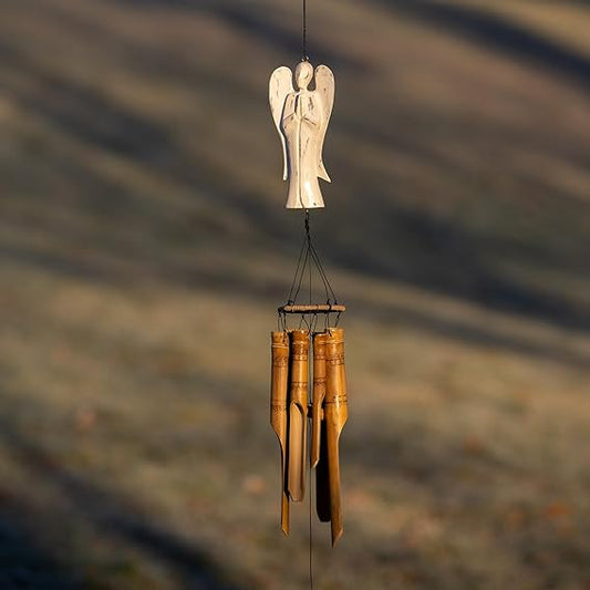 Cohasset Distressed White Angel Bamboo Wind Chime