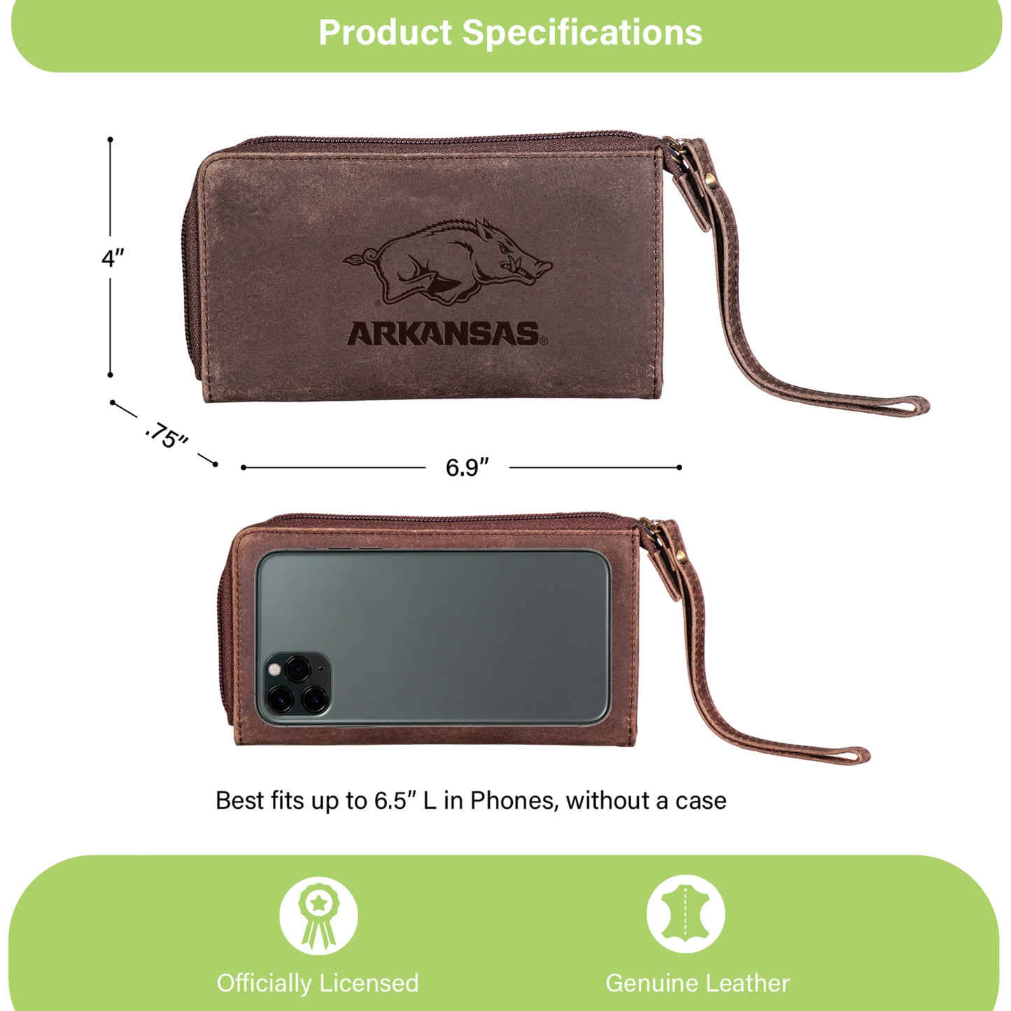 University of Arkansas, Wristlet Wallet, Brown