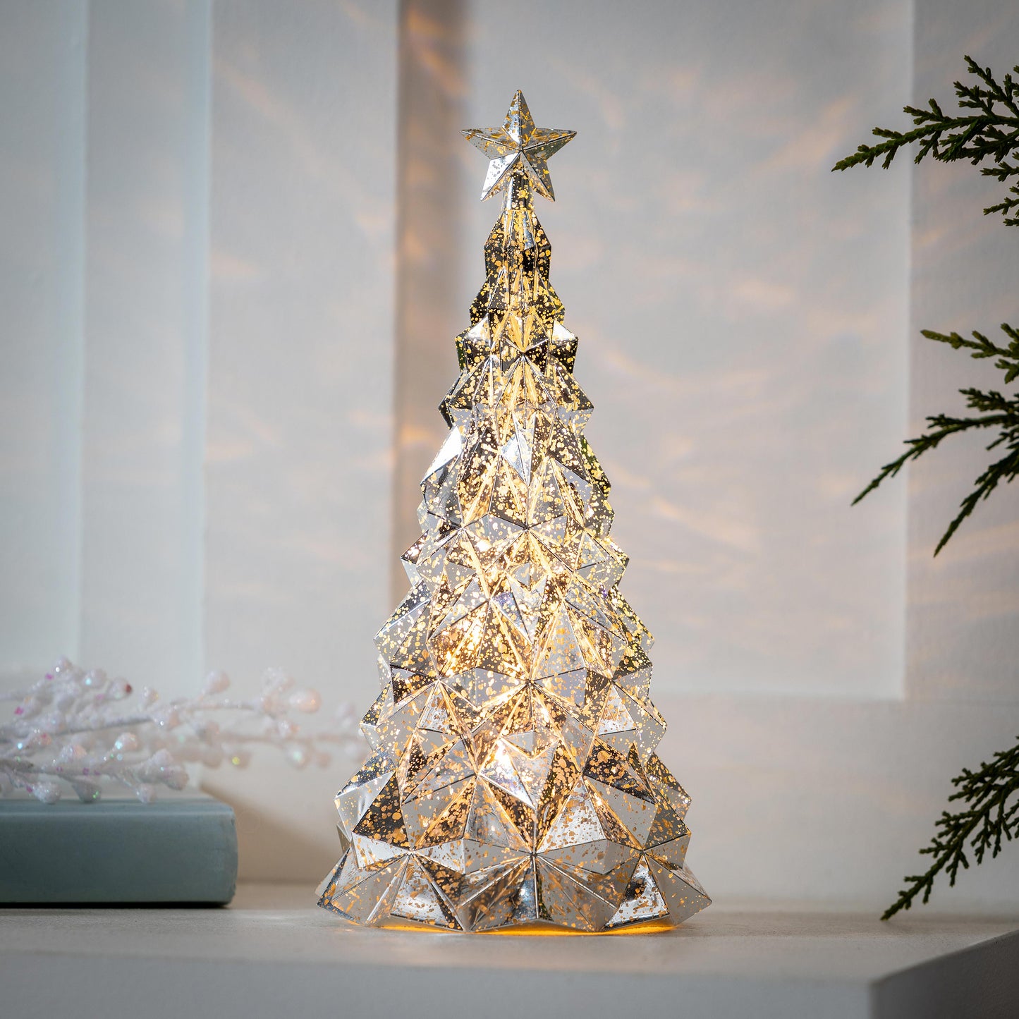 Season to Sparkle LED Table Decor Christmas Tree Acrylic Lantern, 9.75"H