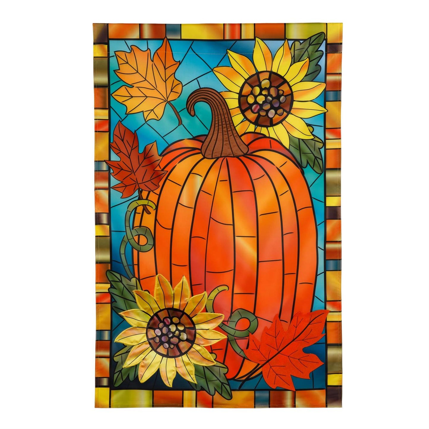 Fall Pumpkin Stained Glass Applique Flag, House