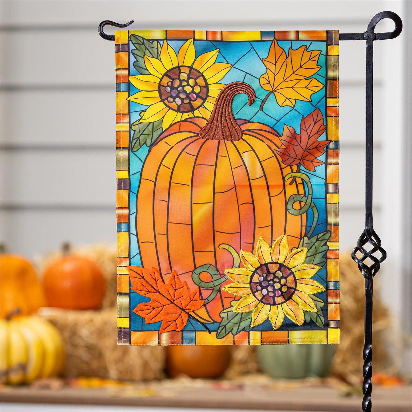 Fall Pumpkin Stained Glass Applique Flag, Garden