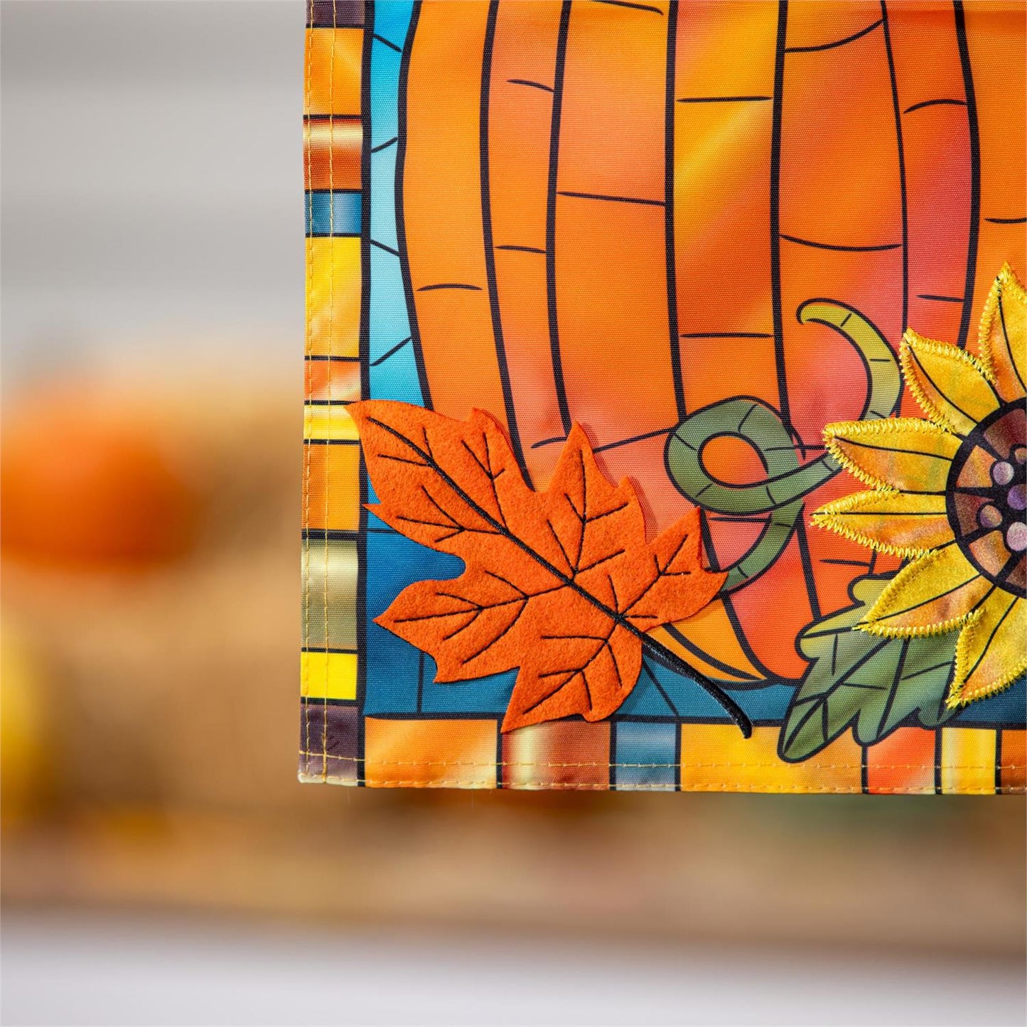 Fall Pumpkin Stained Glass Applique Flag, Garden