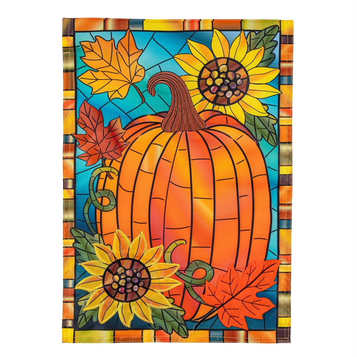 Fall Pumpkin Stained Glass Applique Flag, Garden