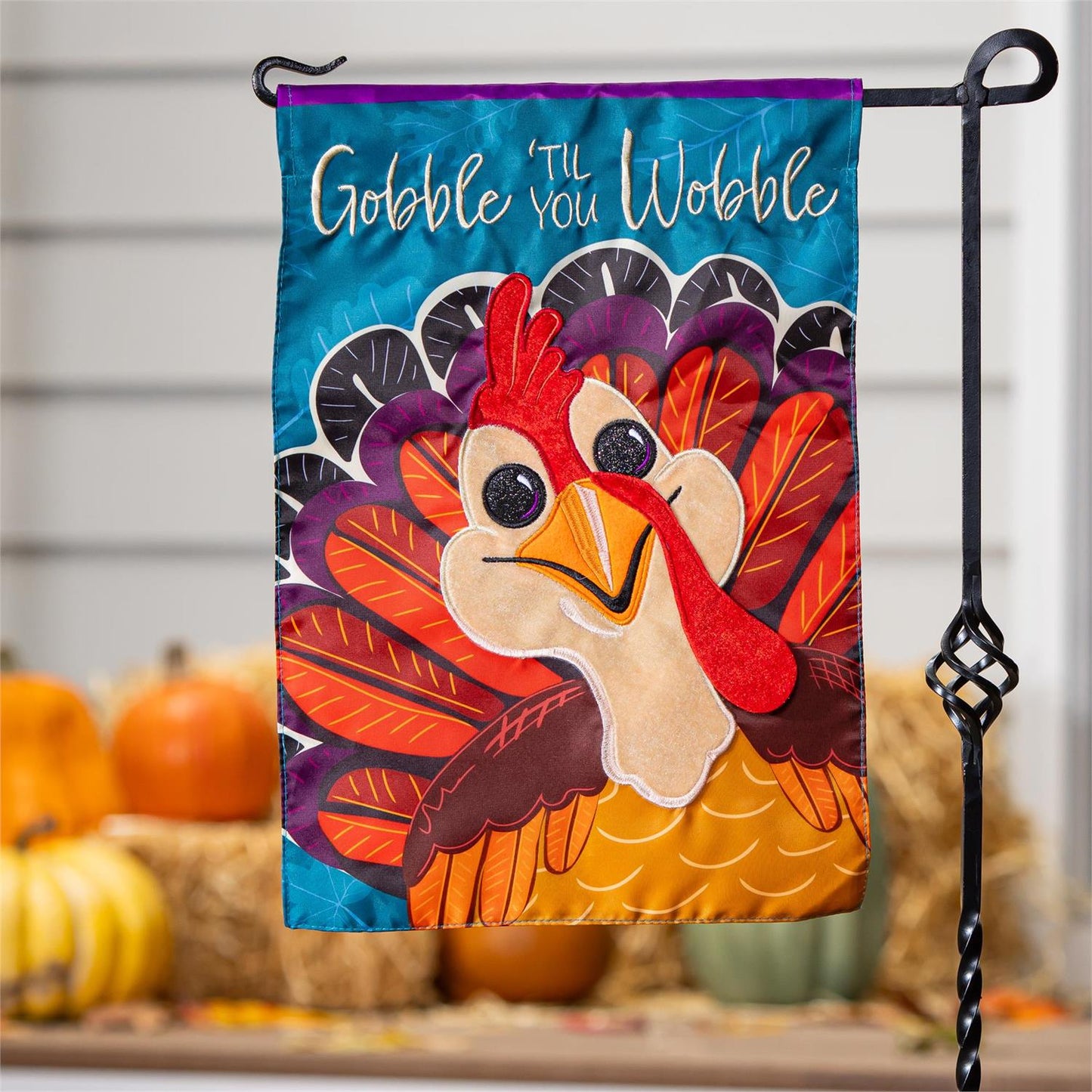 Gobble Til You Wobble Applique Flag, Garden